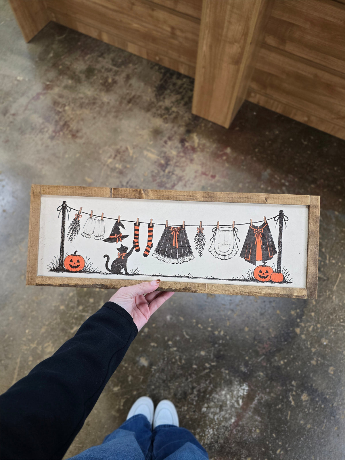 Vintage Halloween Clothesline Framed Sign