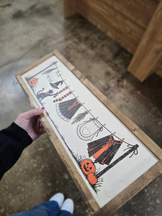 Vintage Halloween Clothesline Framed Sign