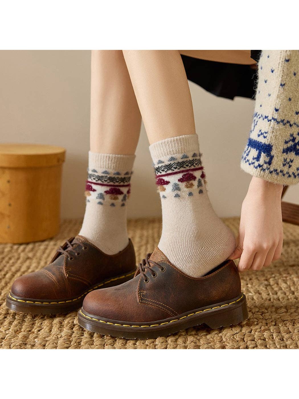 Rufia - Mushroom Pattern Knit Crew Socks