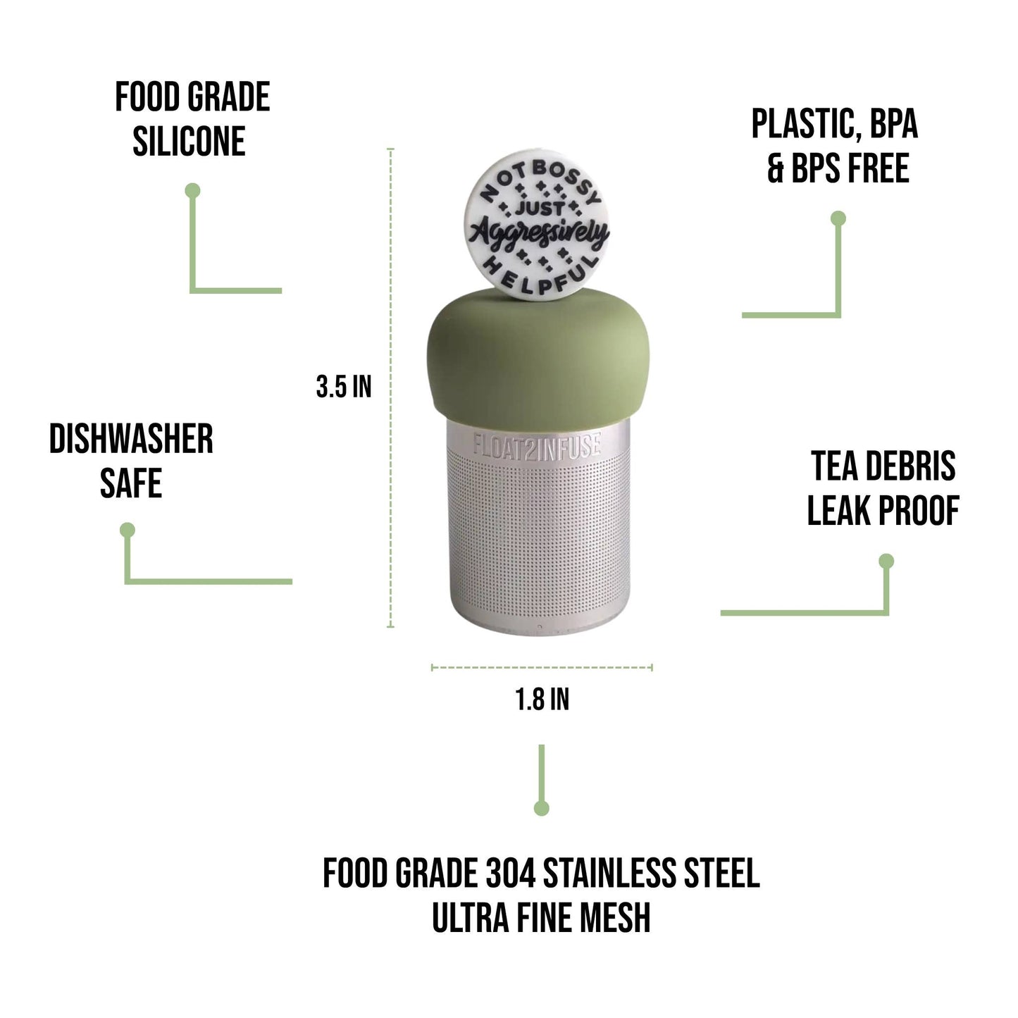 Not Bossy | Floating Tea Infuser | Green Base | White/Black