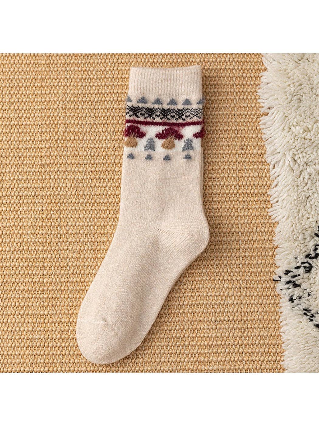 Rufia - Mushroom Pattern Knit Crew Socks