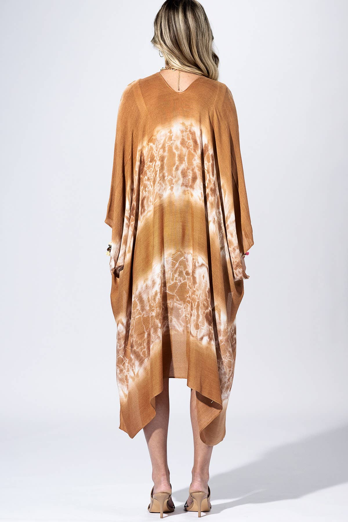Brown Tie-Dye Border Kimono
