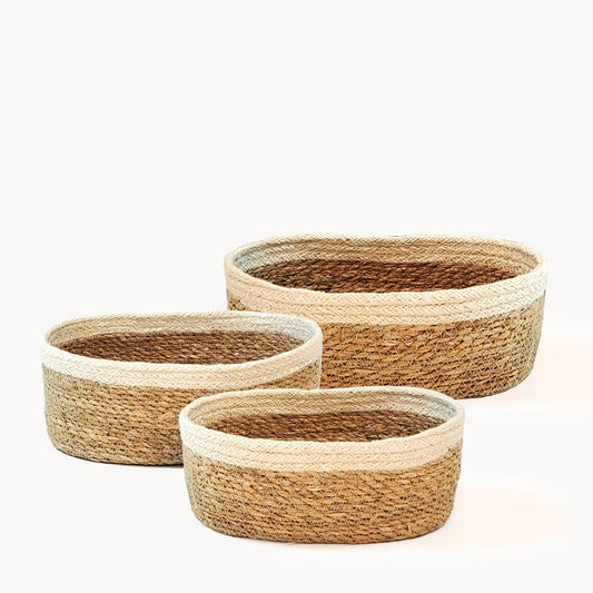 Handwoven Wicker Storage Basket • Savar Oval Bowl - Set of 3