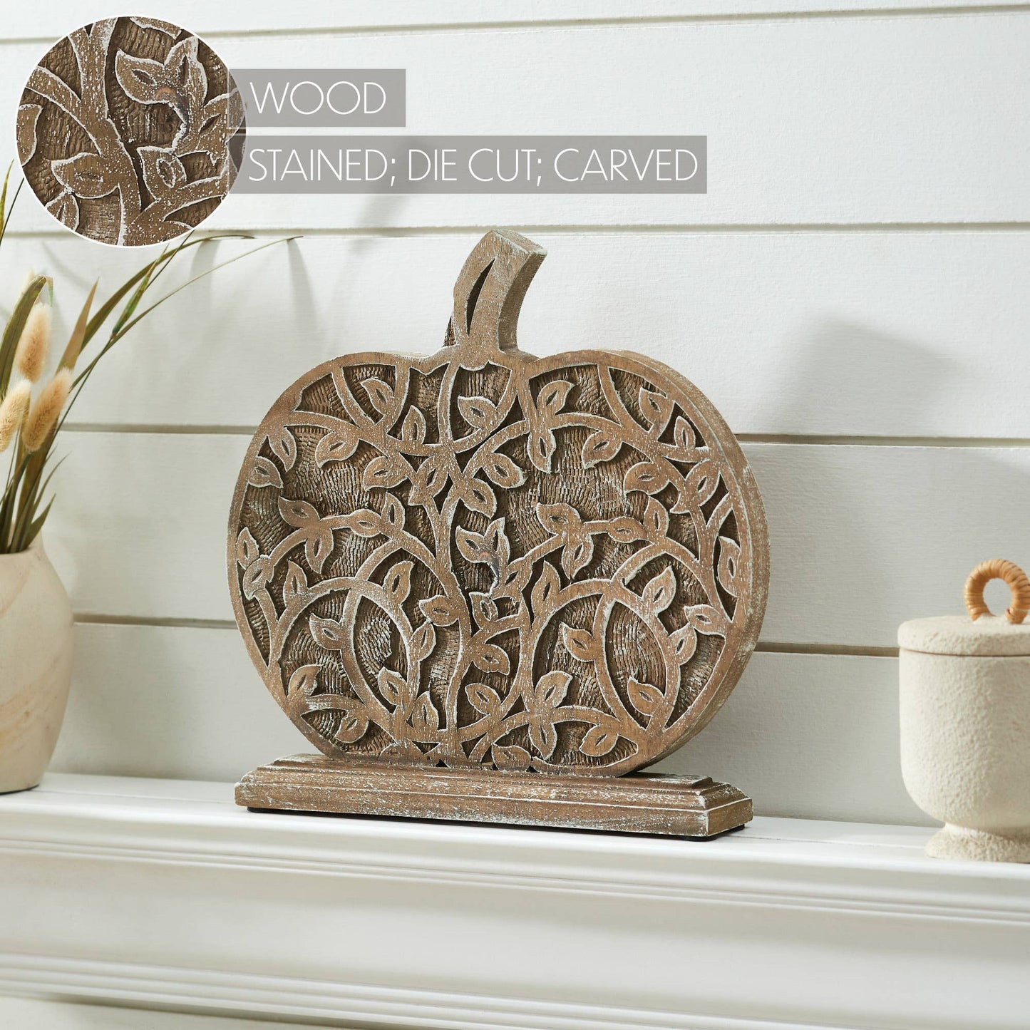 Harvest Vine Carved Wooden Pumpkin Tabletop Sign 11x12 Fall