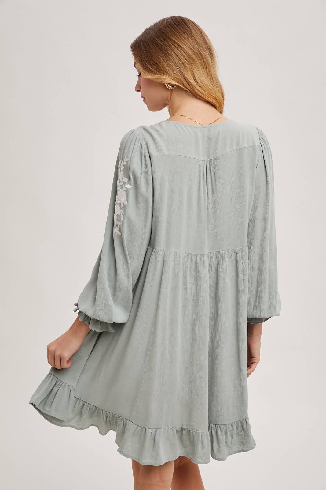 EMBROIDERED V-NECK RUFFLED DRESS - EASTER DAY