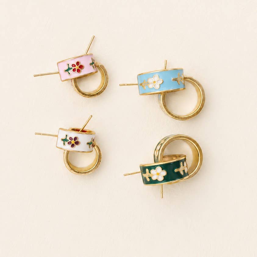 Garden Meadow Flower Enamel Huggie Hoop Earrings | 40E512