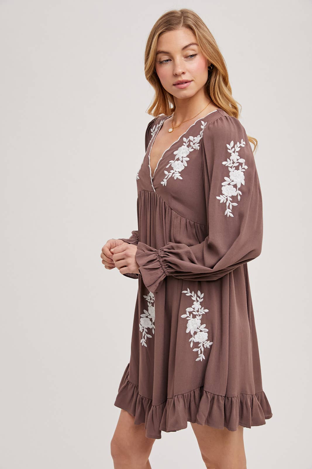 EMBROIDERED V-NECK RUFFLED DRESS - EASTER DAY