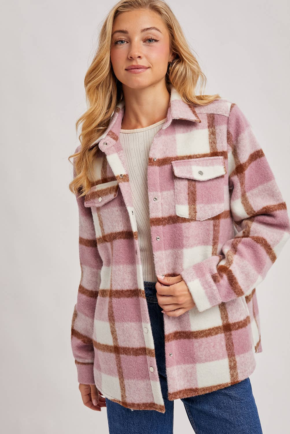 PLAID BRUSHED FLANNEL SHACKET