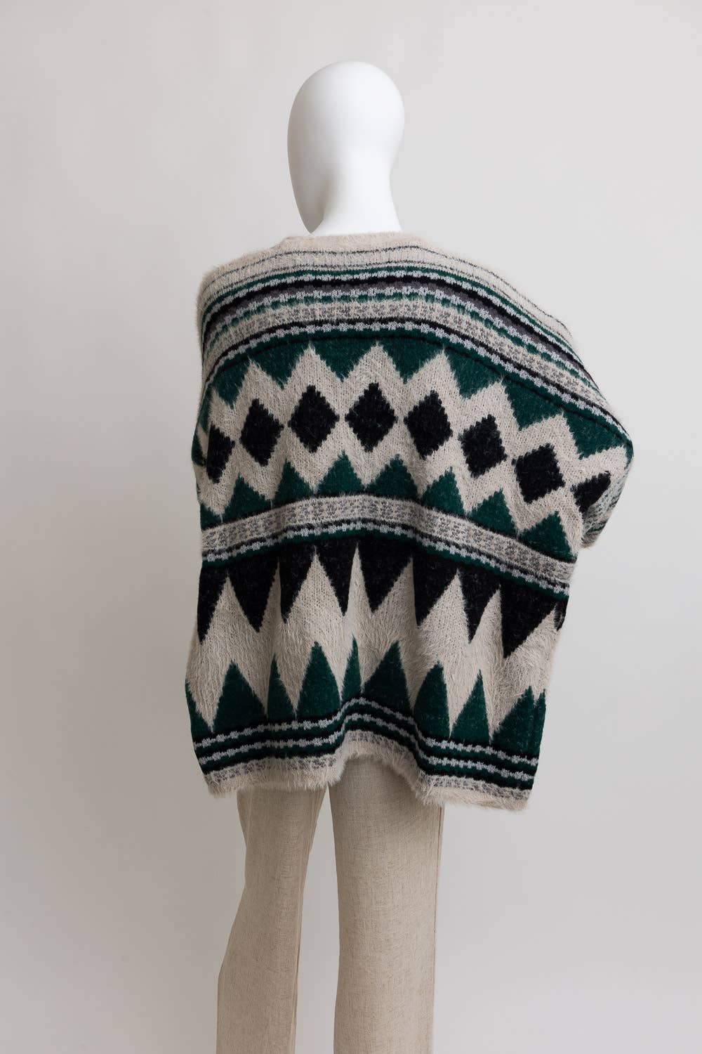 Boho Faux Fur Ruana Wrap with Cozy Pockets - Tribal Cardigan
