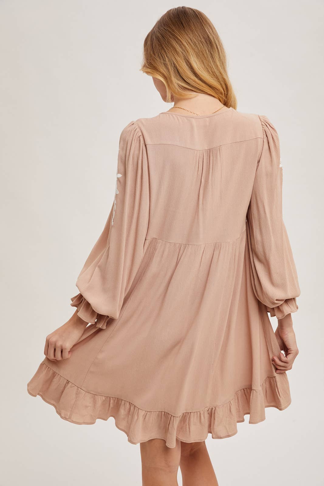EMBROIDERED V-NECK RUFFLED DRESS - EASTER DAY
