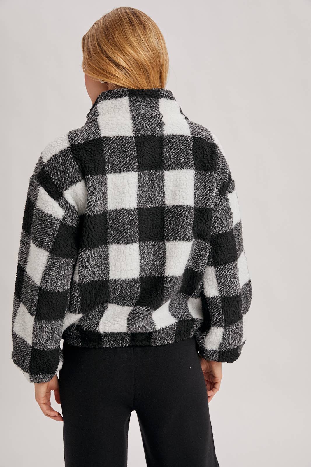 PLAID QUARTER ZIP HIGH COLLAR FLEECE PULLOVER
