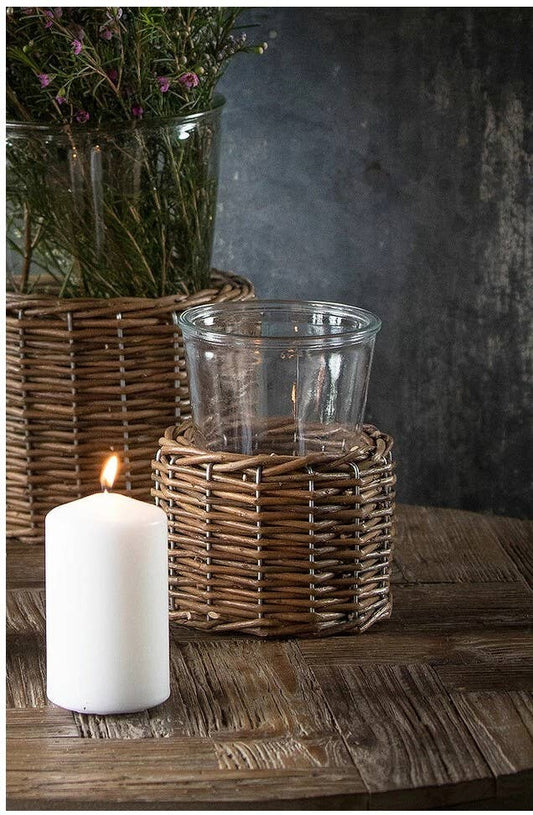 Glass Vase with Wicker Base - Small