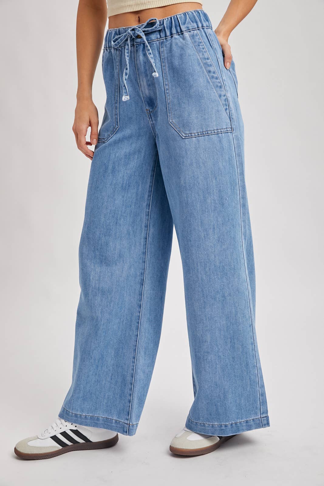 DENIM PAPER BAG WIDE LEG JEANS