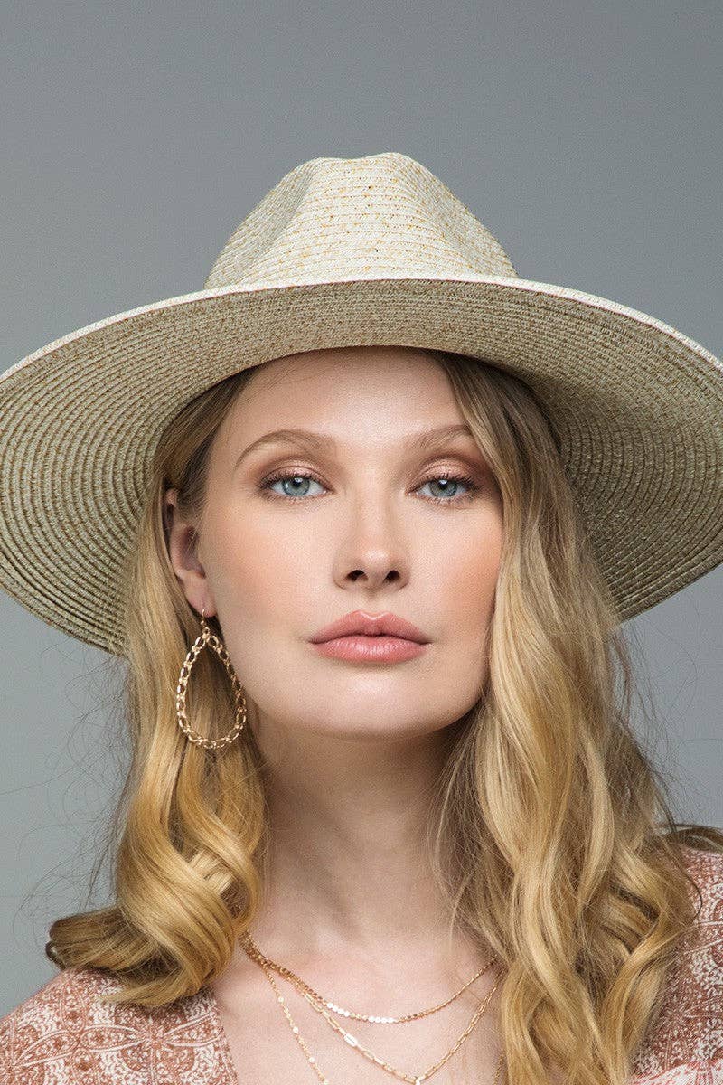 Duo-Tone Panama Hat with Wood Beads