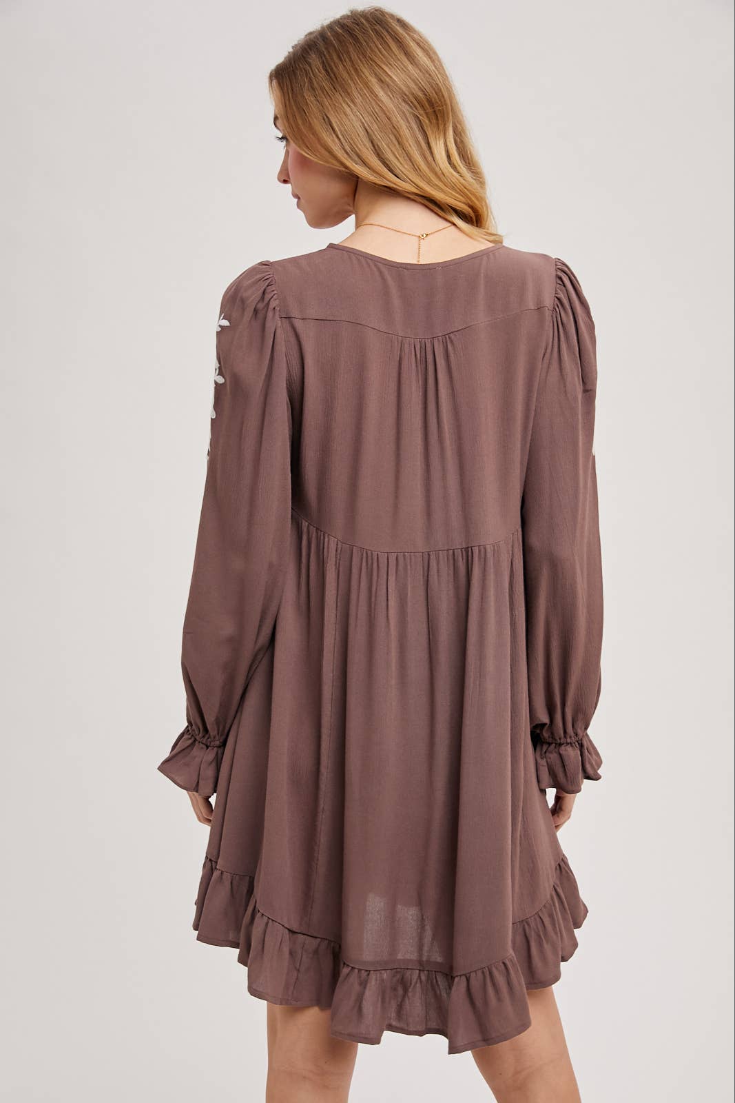 EMBROIDERED V-NECK RUFFLED DRESS - EASTER DAY