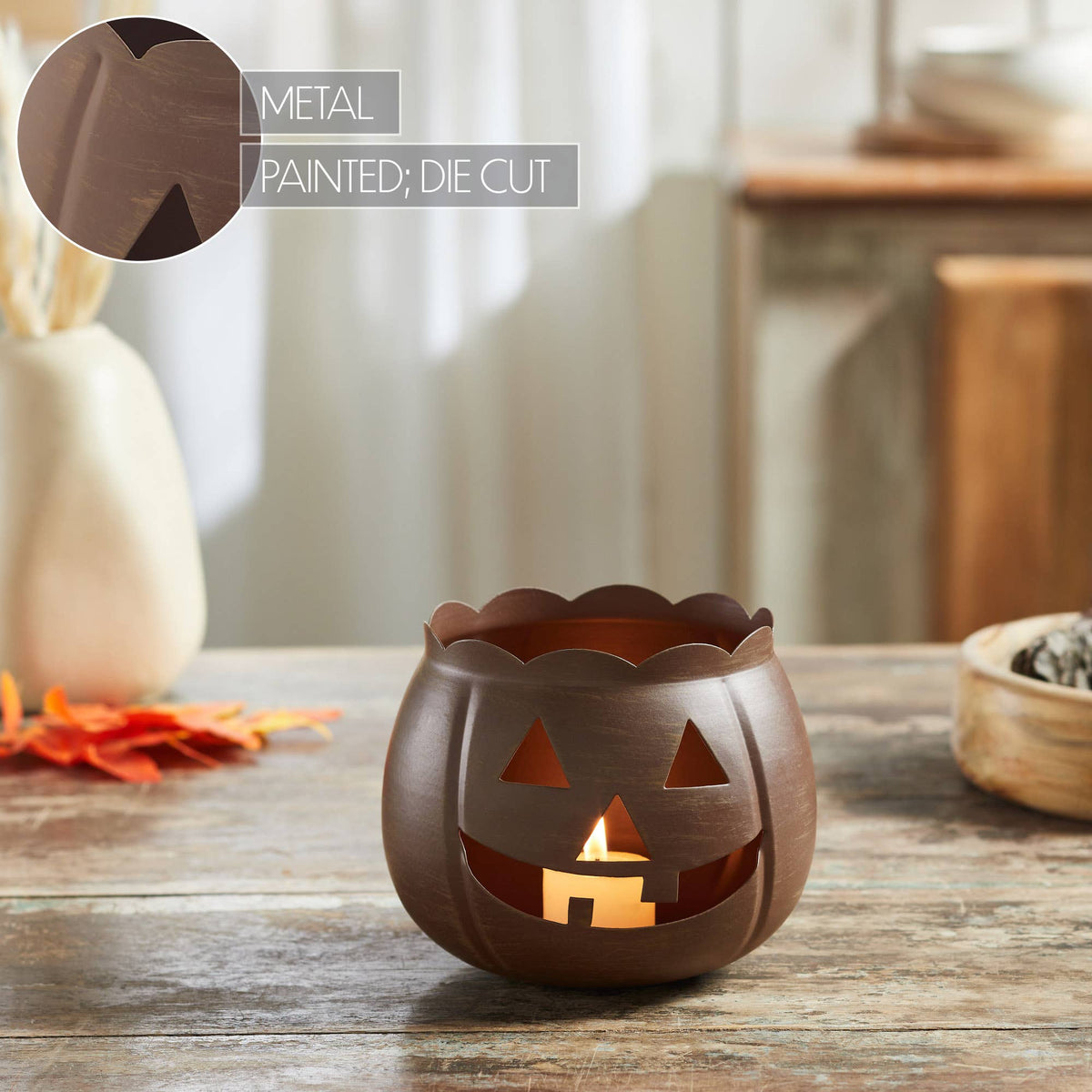 Bronze Metal Jack-O'-Lantern 5.25" Rustic Halloween Decor