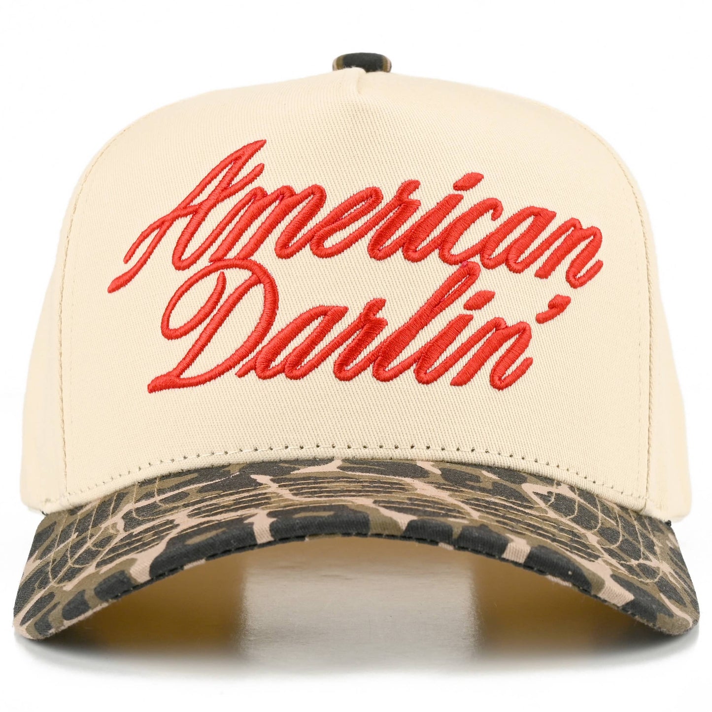 C.C AMERICAN DARLIN' Letter on Two Tone Trucker Hat