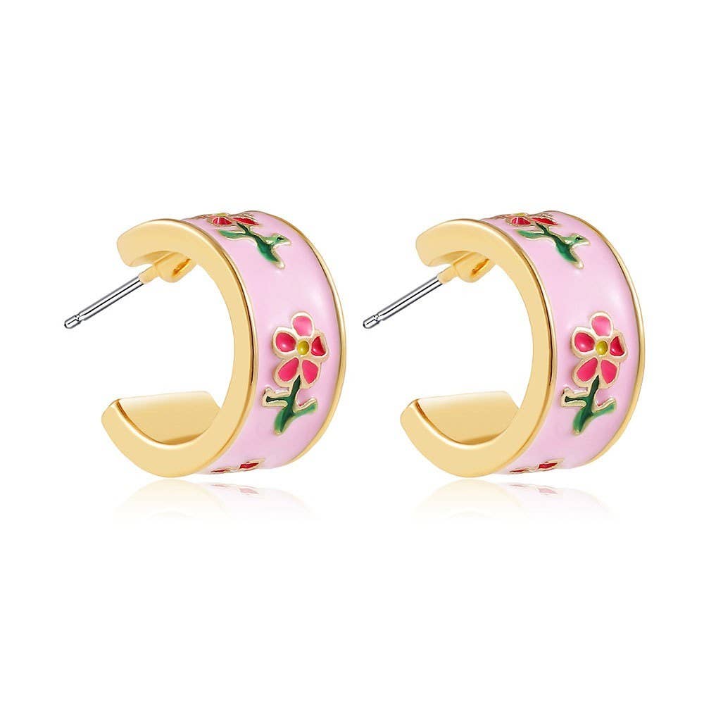 Garden Meadow Flower Enamel Huggie Hoop Earrings | 40E512