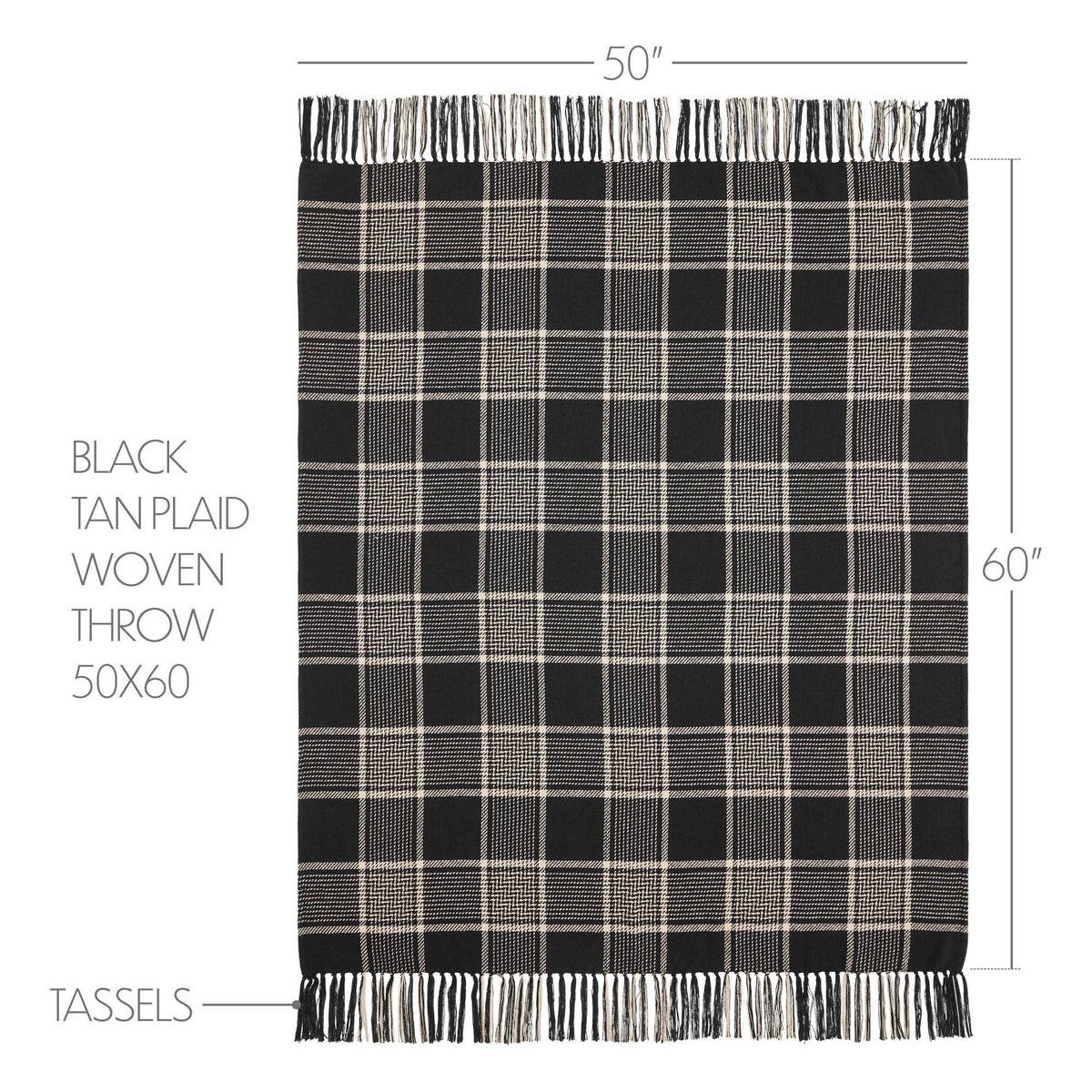 Eston Black Tan Plaid Throw Blanket 50x60 Farmhouse Decor