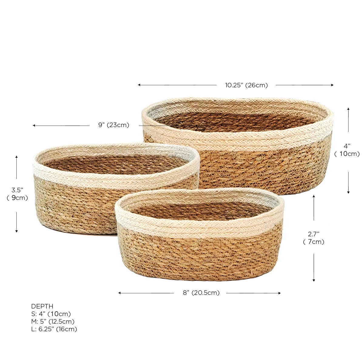 Handwoven Wicker Storage Basket • Savar Oval Bowl - Set of 3