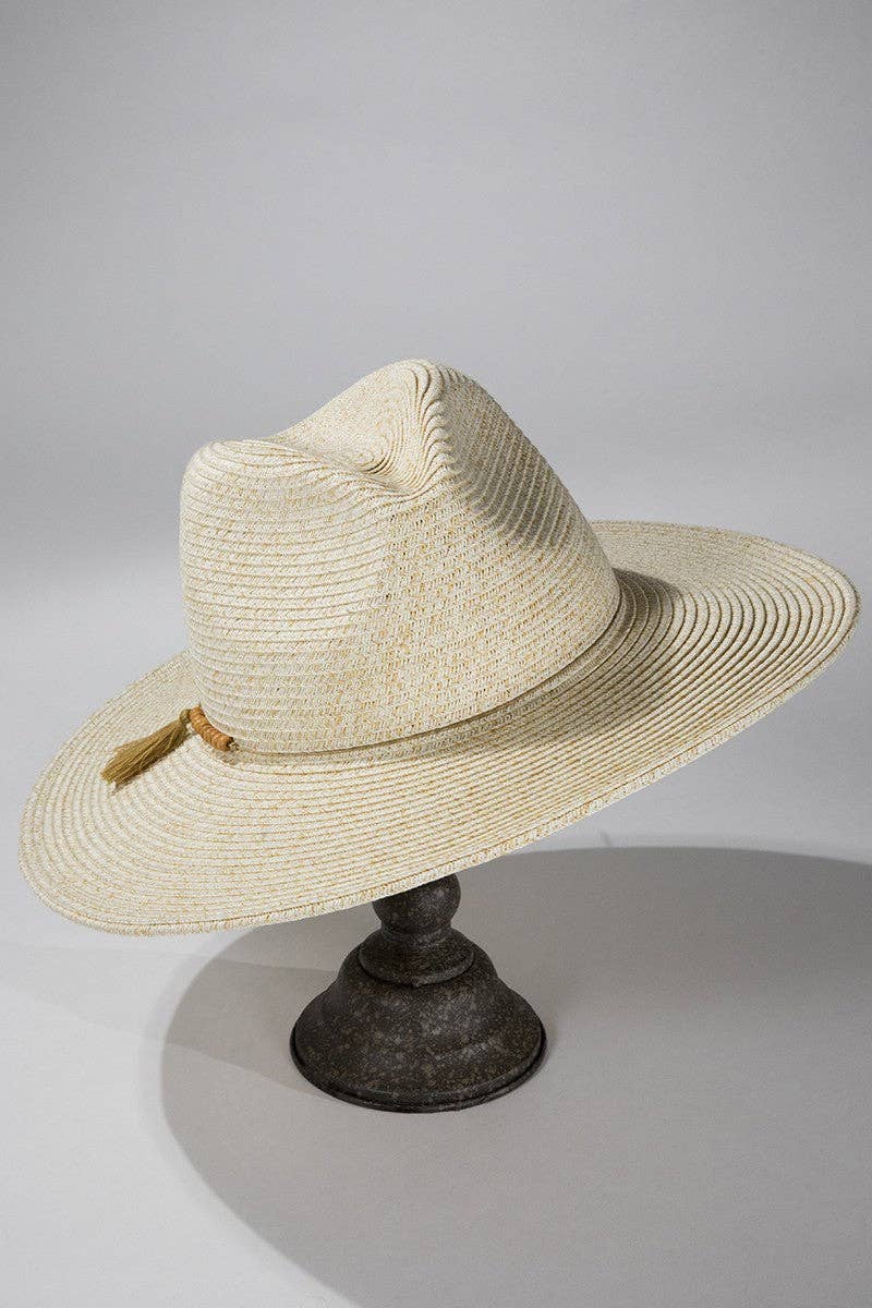 Duo-Tone Panama Hat with Wood Beads