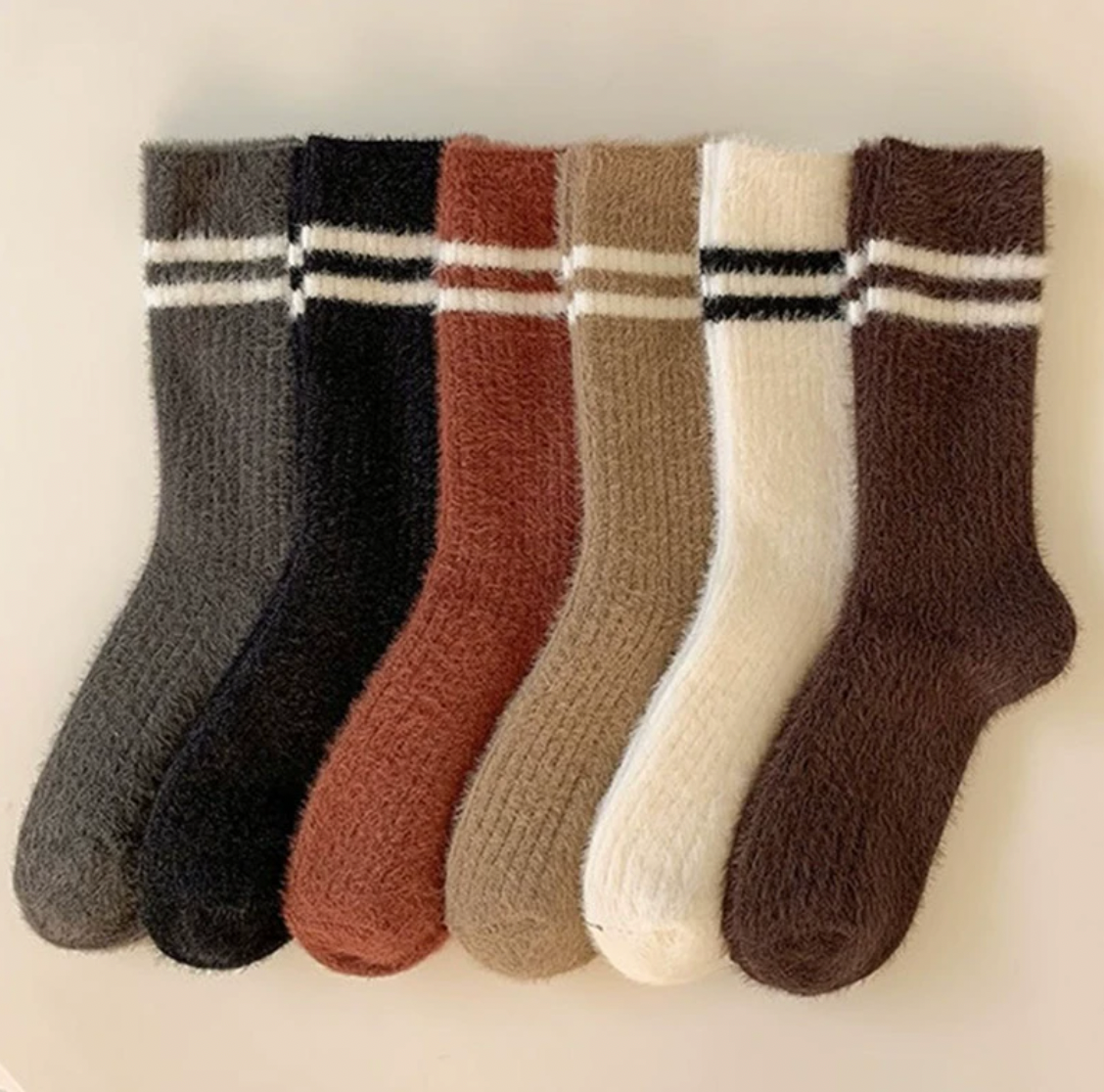 Striped Fuzzy Crew Socks