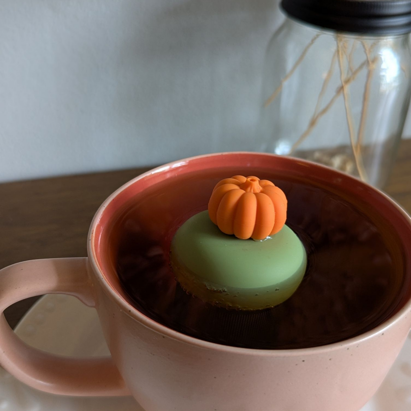 3D Pumpkin | Floating Tea Infuser | Green Base | Orange