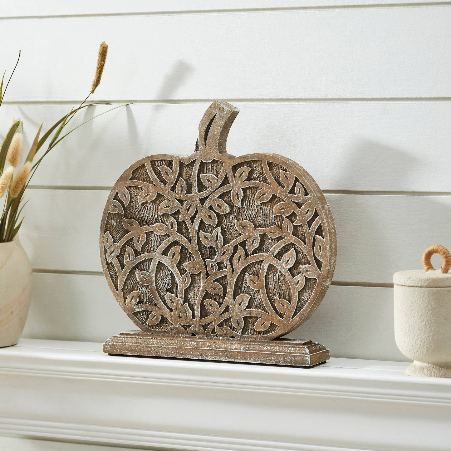 Harvest Vine Carved Wooden Pumpkin Tabletop Sign 11x12 Fall
