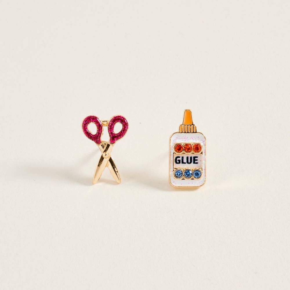 0.75 In Glitter Scissors Glue School Supplies Post Earrings