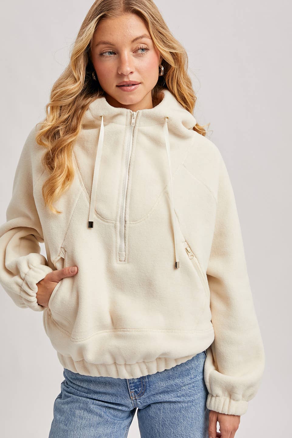 HALF-ZIPPER FRONT HOODIE FLEECE PULLOVER