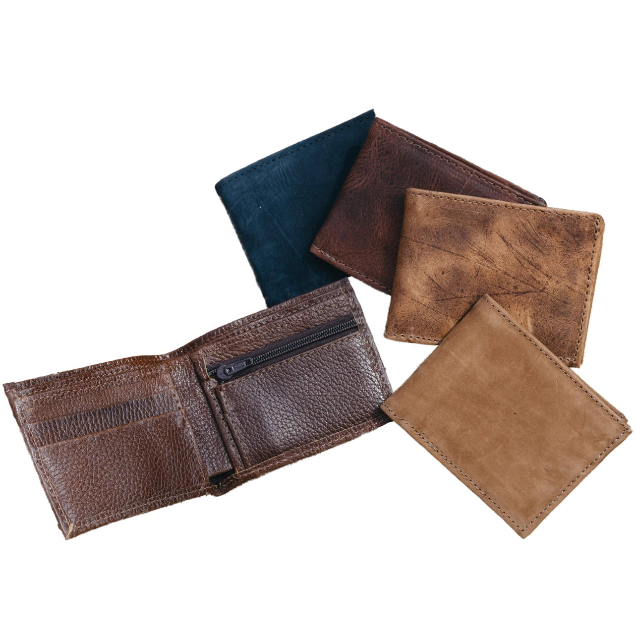Mens Leather Wallet with Coin Pocket - Light Brown