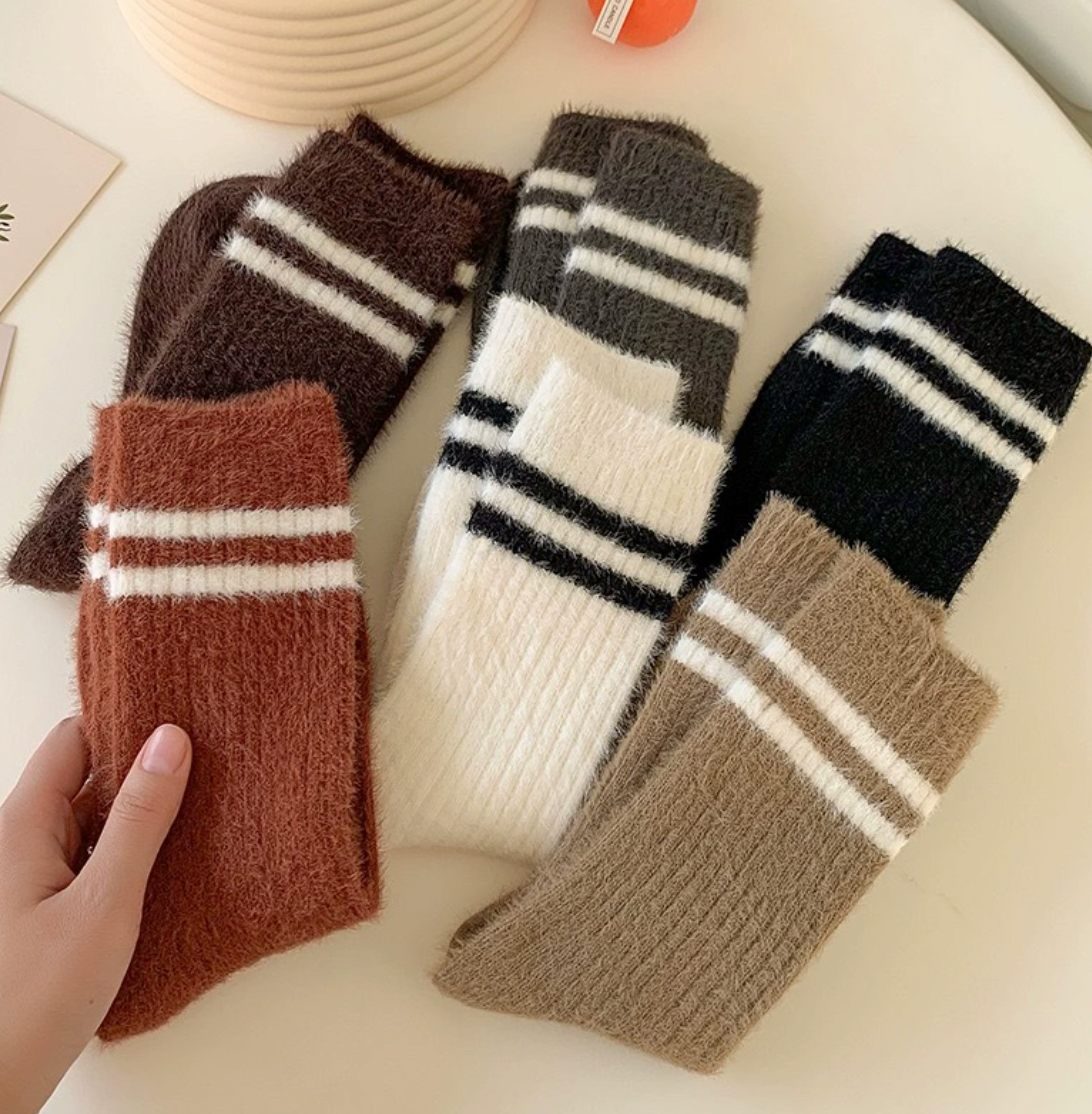 Striped Fuzzy Crew Socks