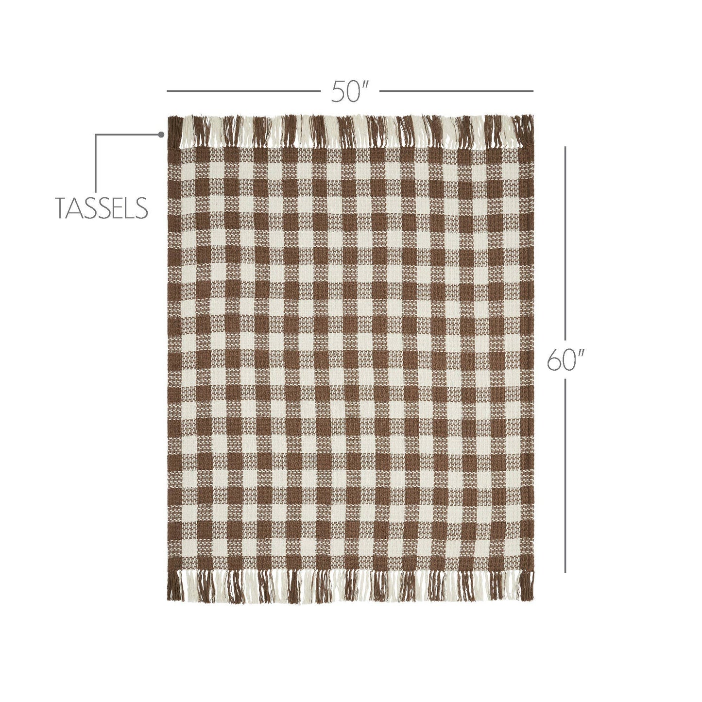 Cocoa Brown Heritage Check Throw Blanket with Fringe 50x60