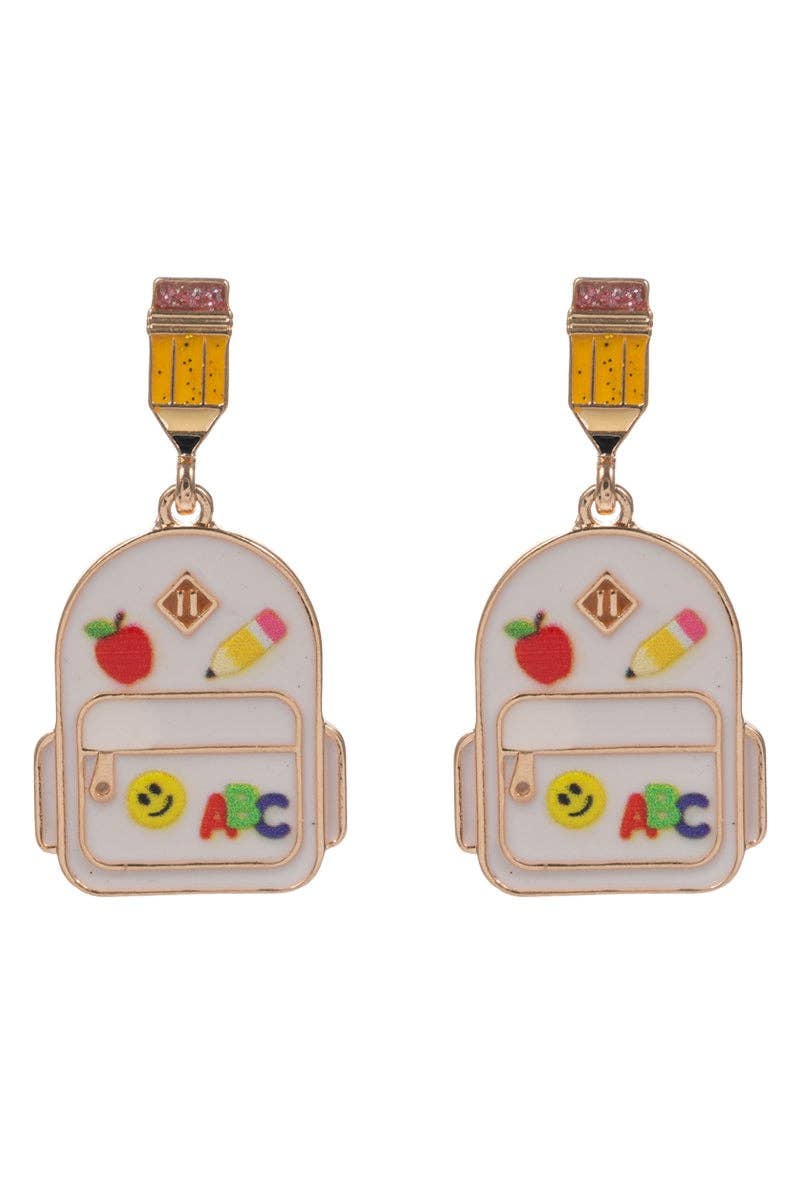 Teachers Day School Bag Enamel Pencil Post Earrings
