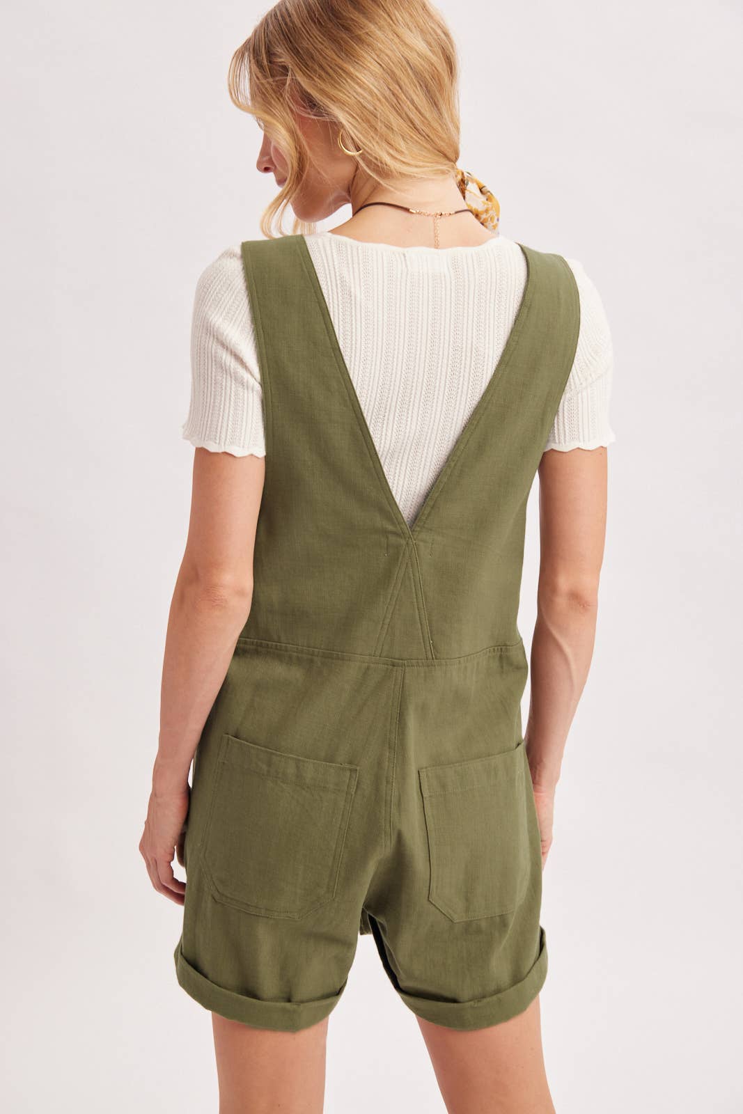 ZIPPER FRONT SNAP BUTTON SQUARE NECK SHORTALLS
