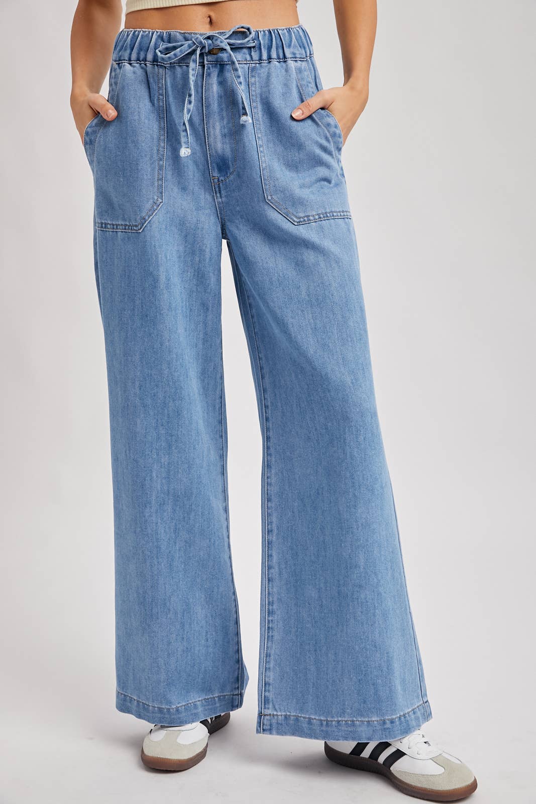 DENIM PAPER BAG WIDE LEG JEANS