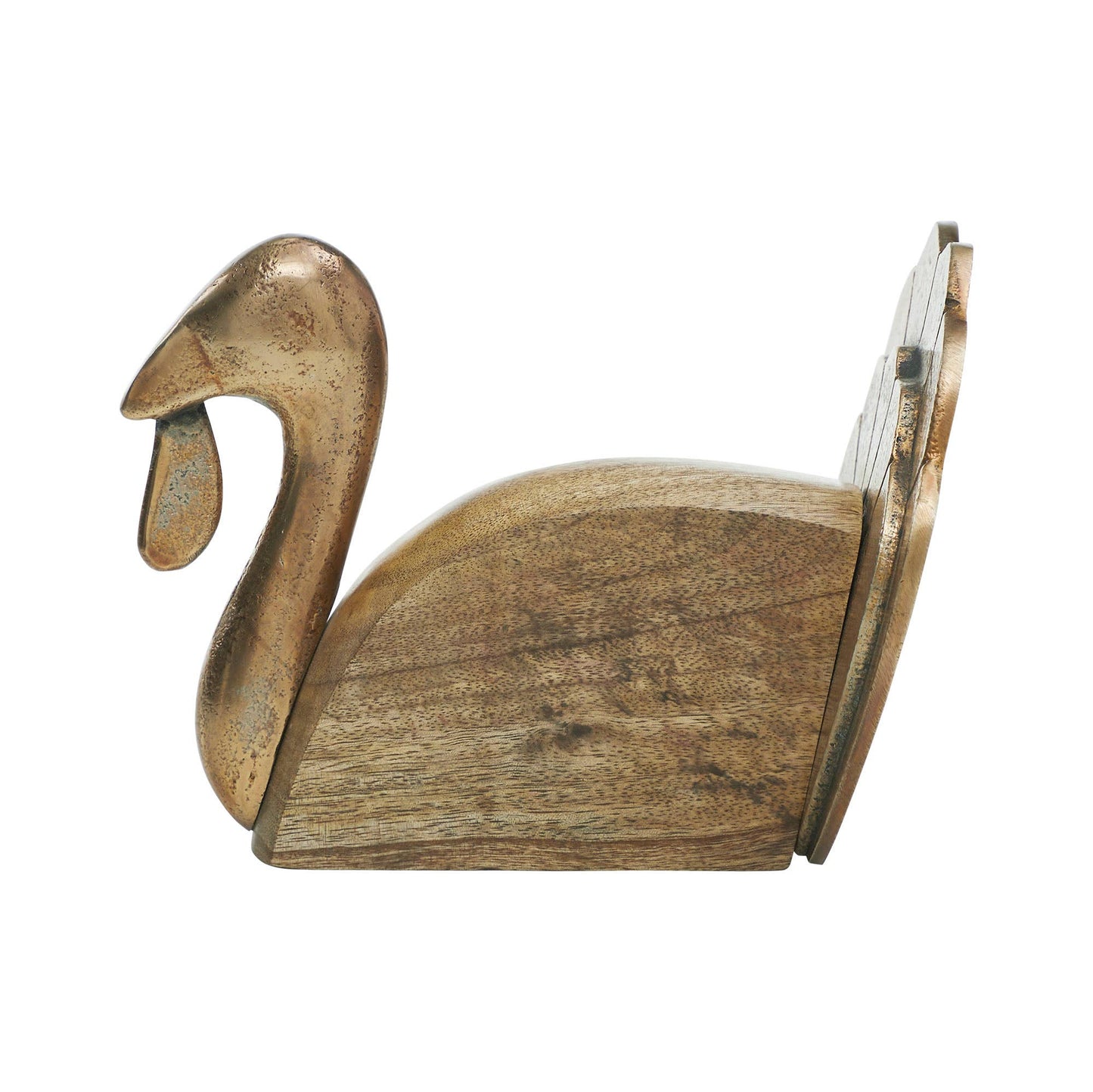 Wooden Turkey Figurine 8.5" Rustic Burnished Gold Fall Decor