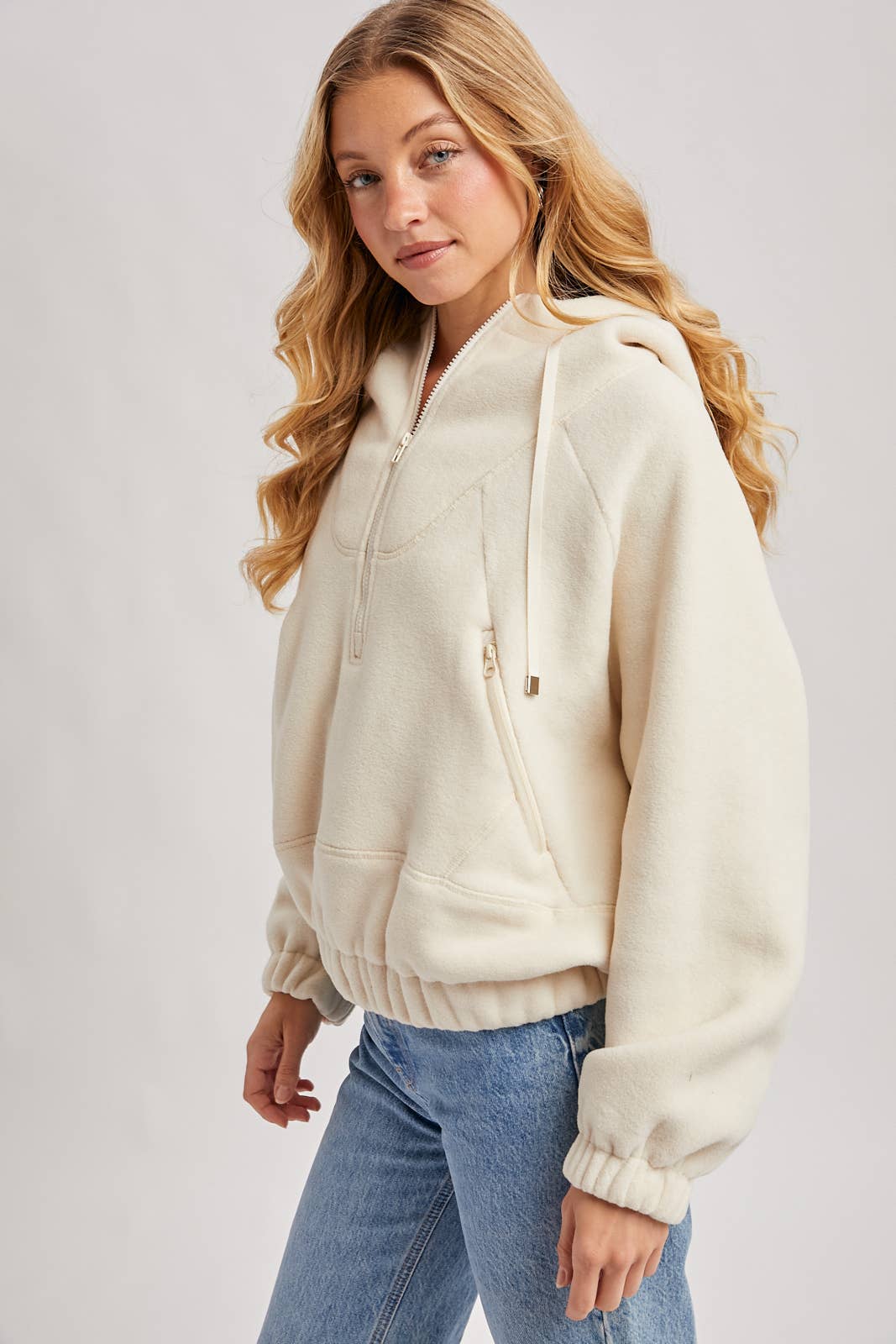 HALF-ZIPPER FRONT HOODIE FLEECE PULLOVER