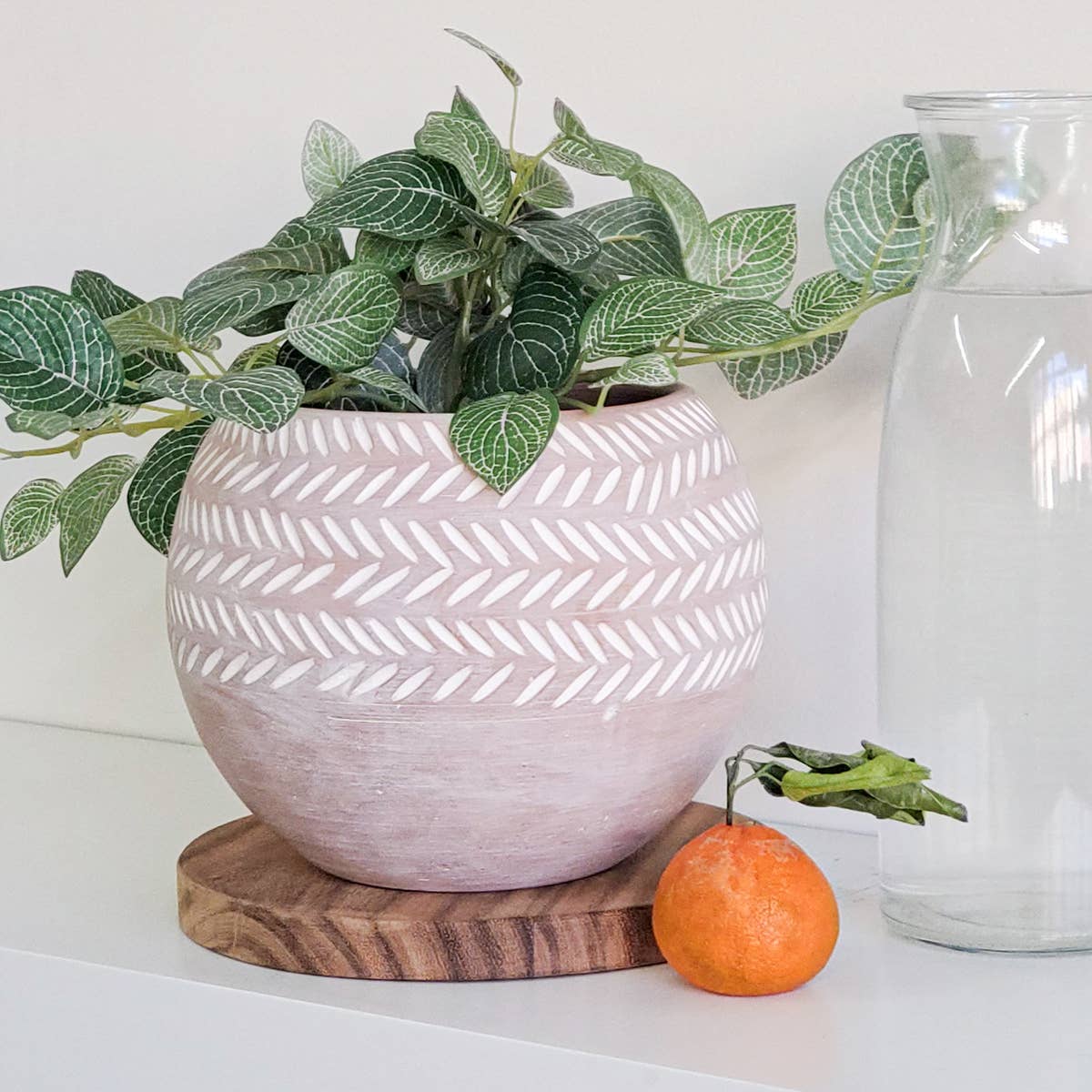 Handmade Pot Planter • Hand Etched Globe Terracotta Pot