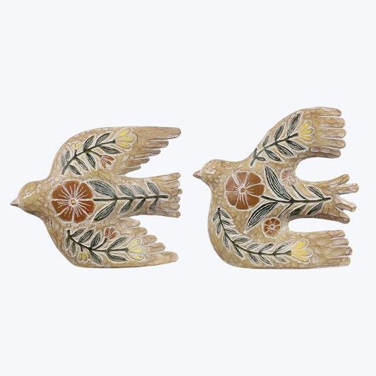 Resin Carved Bird Figurine with Floral Design Tabletop