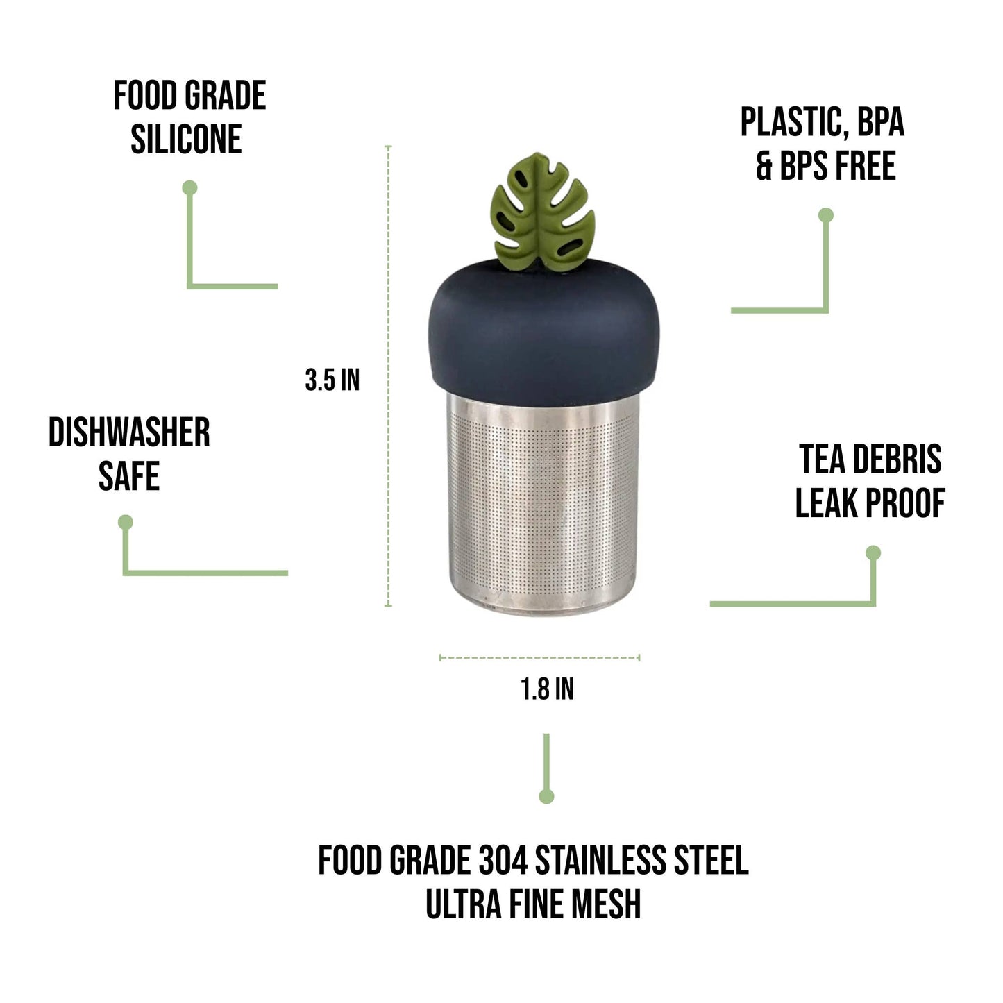 Monstera Leaf | Floating Tea Infuser |Black Base |Army Green