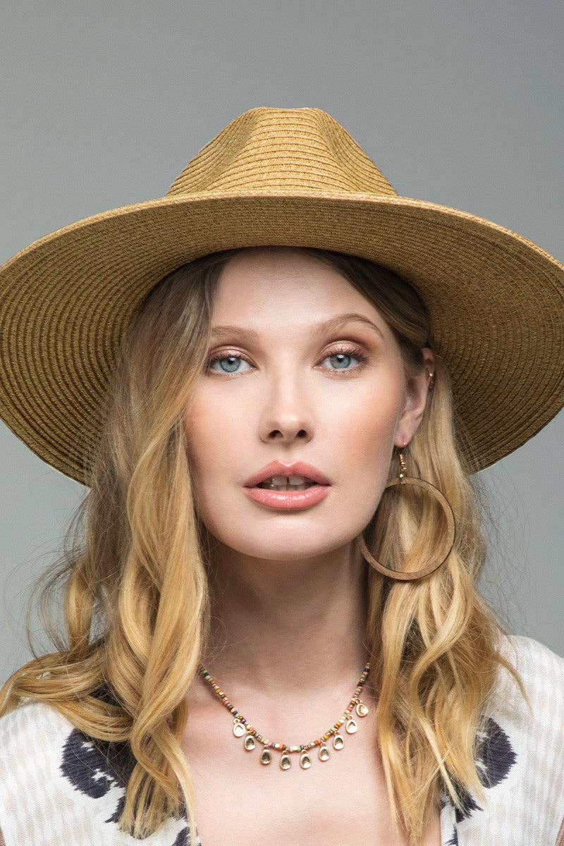 Duo-Tone Panama Hat with Wood Beads