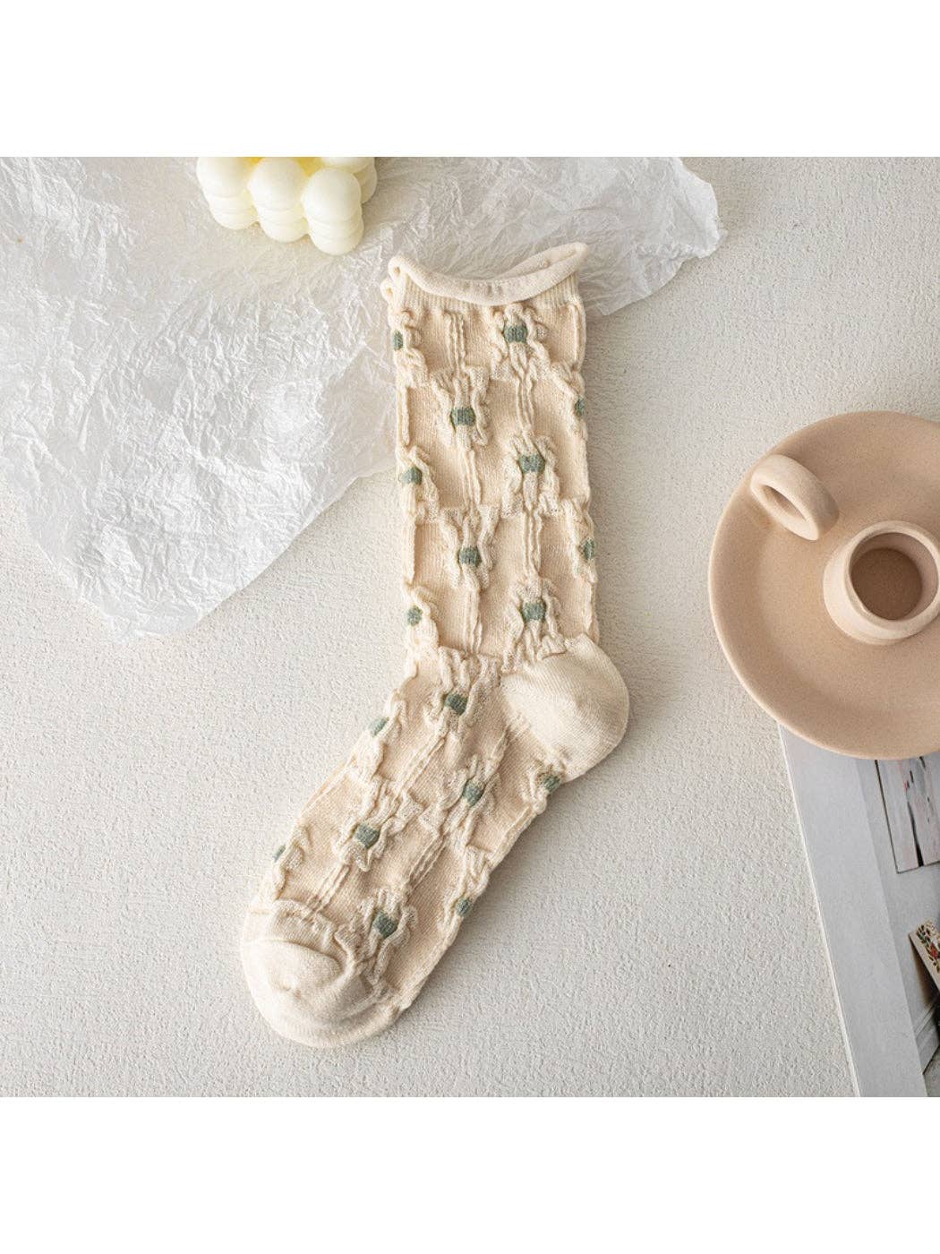 Rufia - Vintage Floral Knit Crew Socks