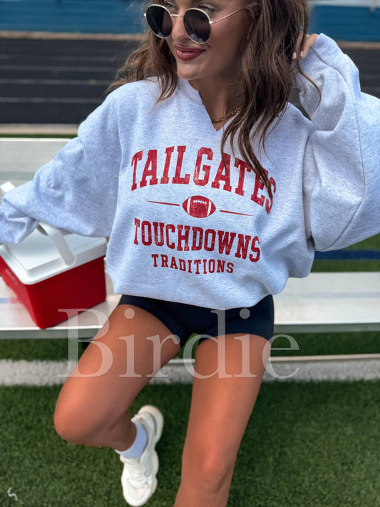 Tailgates SPLIT NECK Graphic Crewneck on Ash Gray