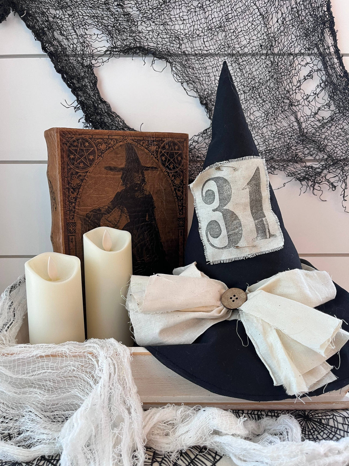 Primitive Witch Hat Black, Handmade Halloween Home Decor