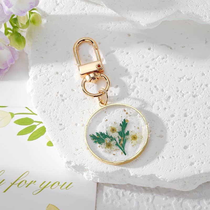 BAG CHARM-PRESSED DRIED FLOWER HEART ROUND |