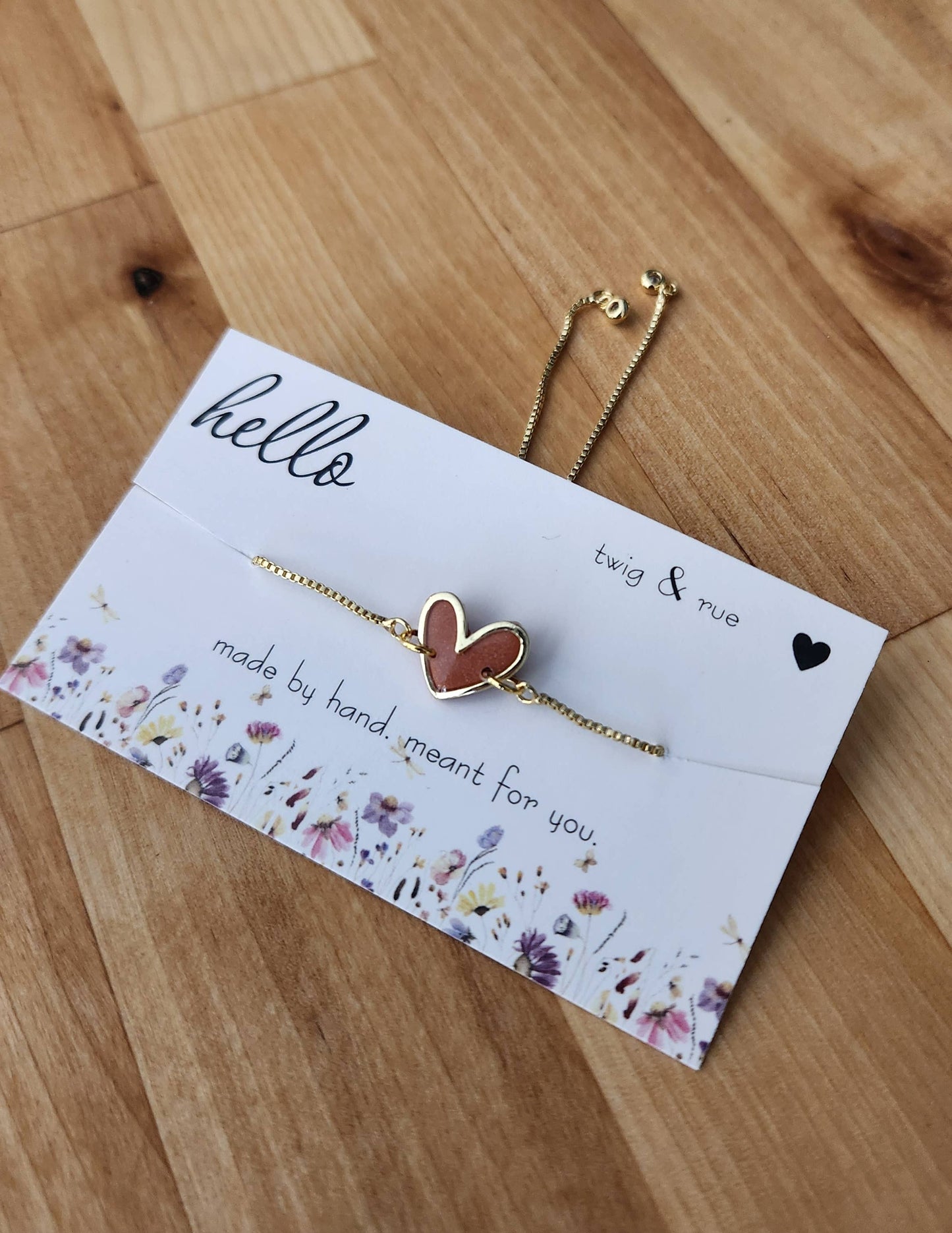 Gold Heart Slider Bracelet- 18k gold plated