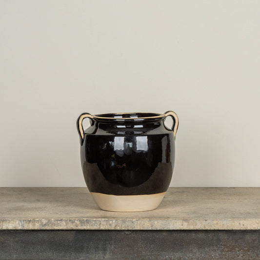 7.5" BLACK & TAN CERAMIC POT