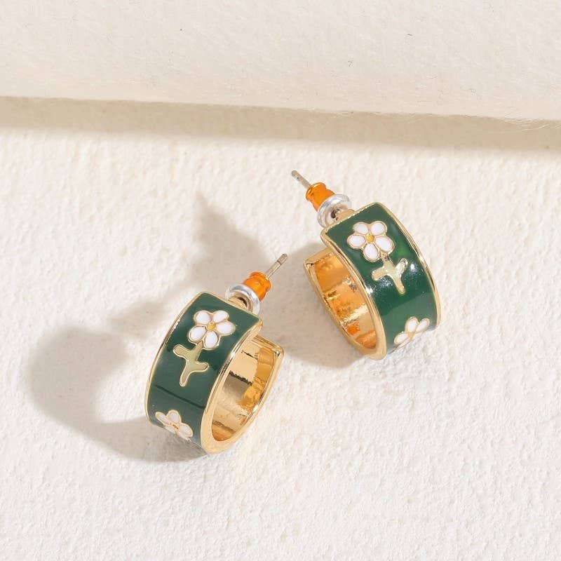 Garden Meadow Flower Enamel Huggie Hoop Earrings | 40E512