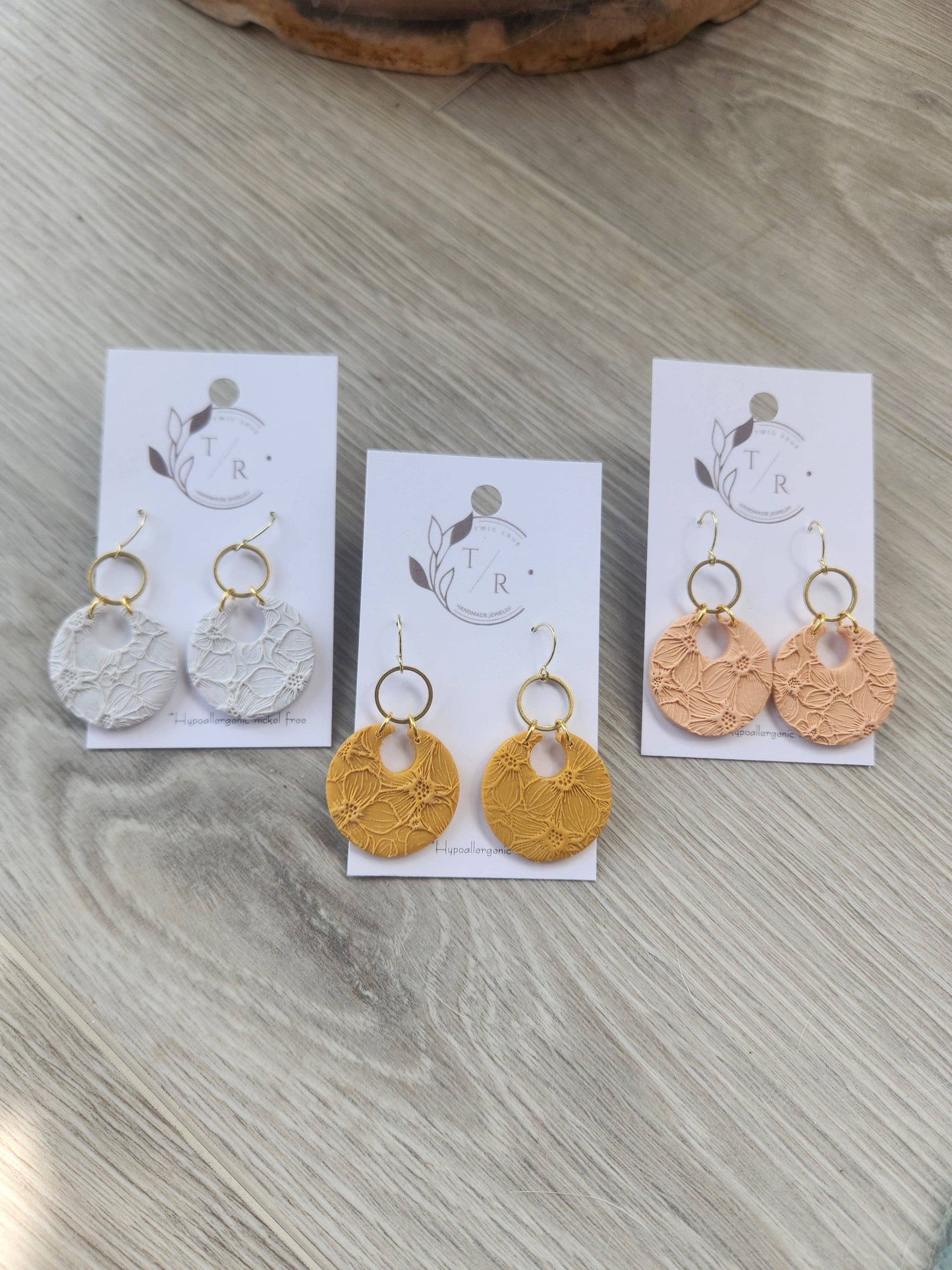 Floral Bella| Embossed clay hoops
